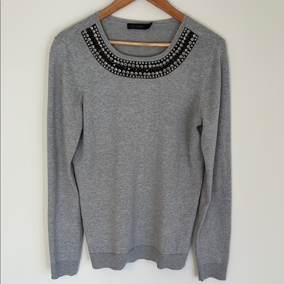 The Limited Gray Sweater with Embellished Neckline - Picture 1 of 7